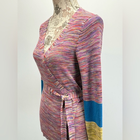 SUNDANCE  Multicolor V-Neck long sleeve wrap sweater size L - Picture 4 of 13